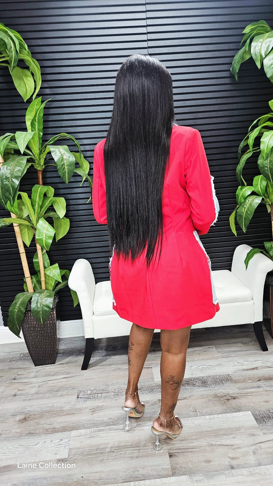 Women Evolve Denim Mix Casual Blazer(Red) - Laine Collection
