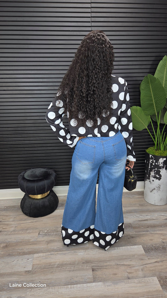 Spotlight Stealer Polka Dot Denim Set - Laine Collection