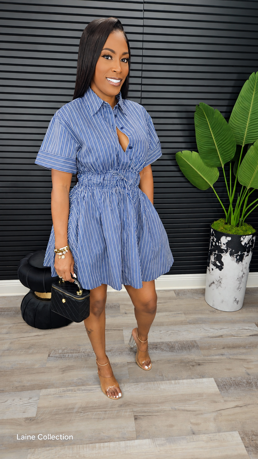 Mini Stripe Shirt Dress - Navy