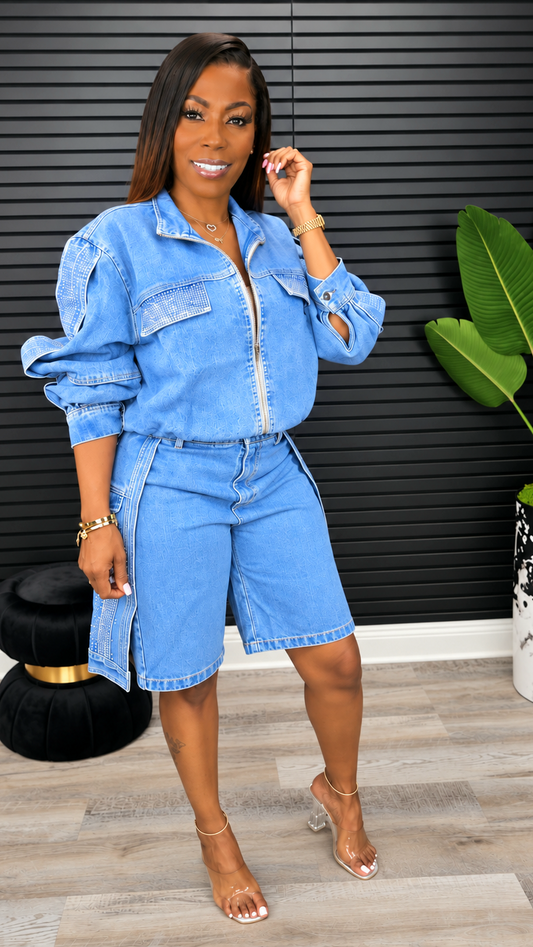 Diamond Doll Denim Shorts Set - Laine Collection