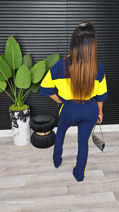 In My Lane Color Block Set- Navy/Lt Yellow