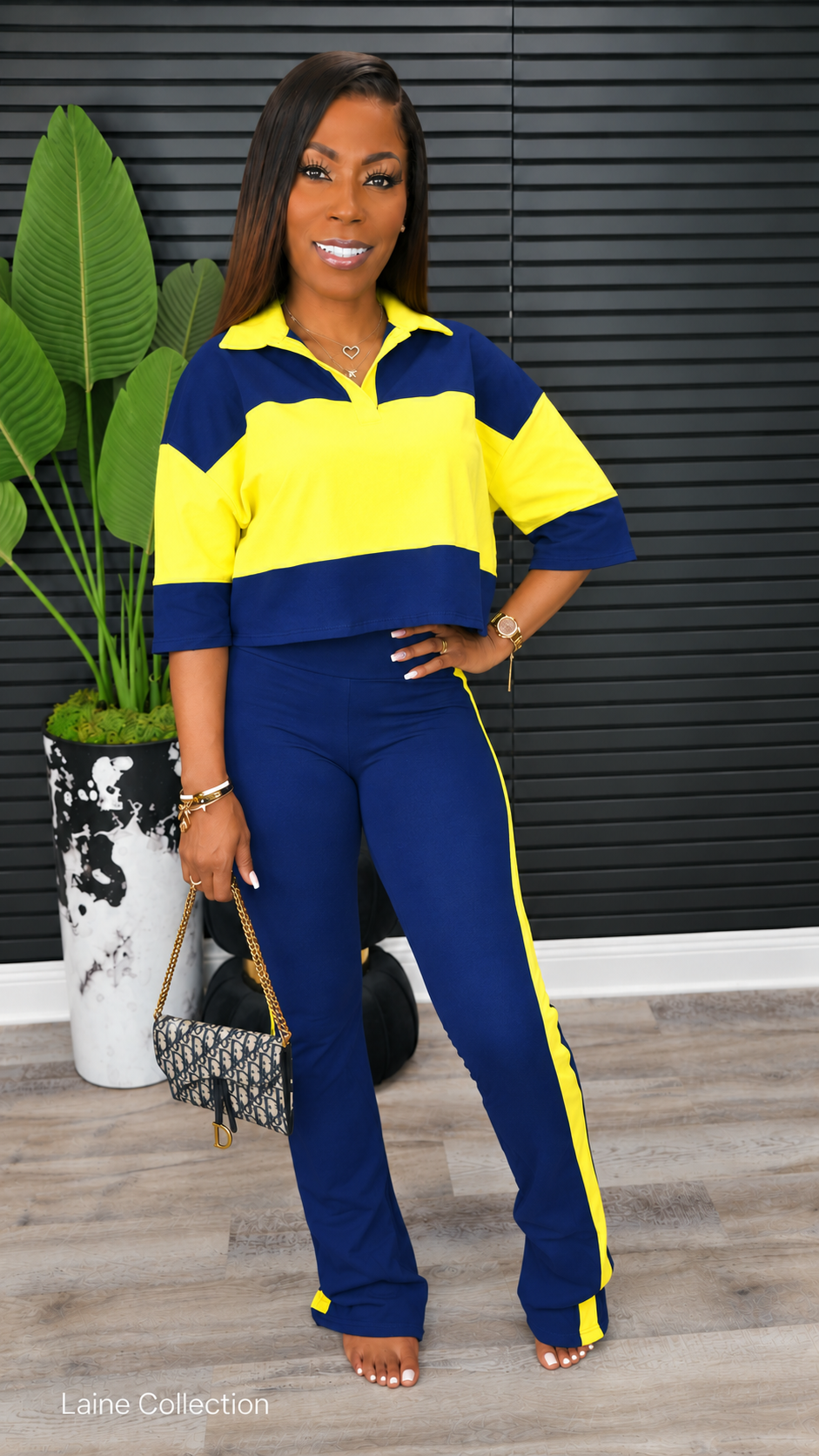 In My Lane Color Block Set- Navy/Lt Yellow