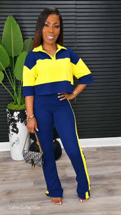 In My Lane Color Block Set- Navy/Lt Yellow