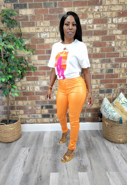 Metallic High Waist Jeans (Orange) - Laine Collection