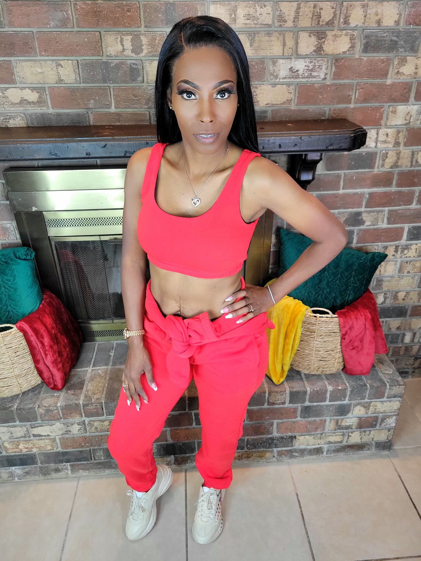 Crop Her Out Jogger Set (Red) - Laine Collection