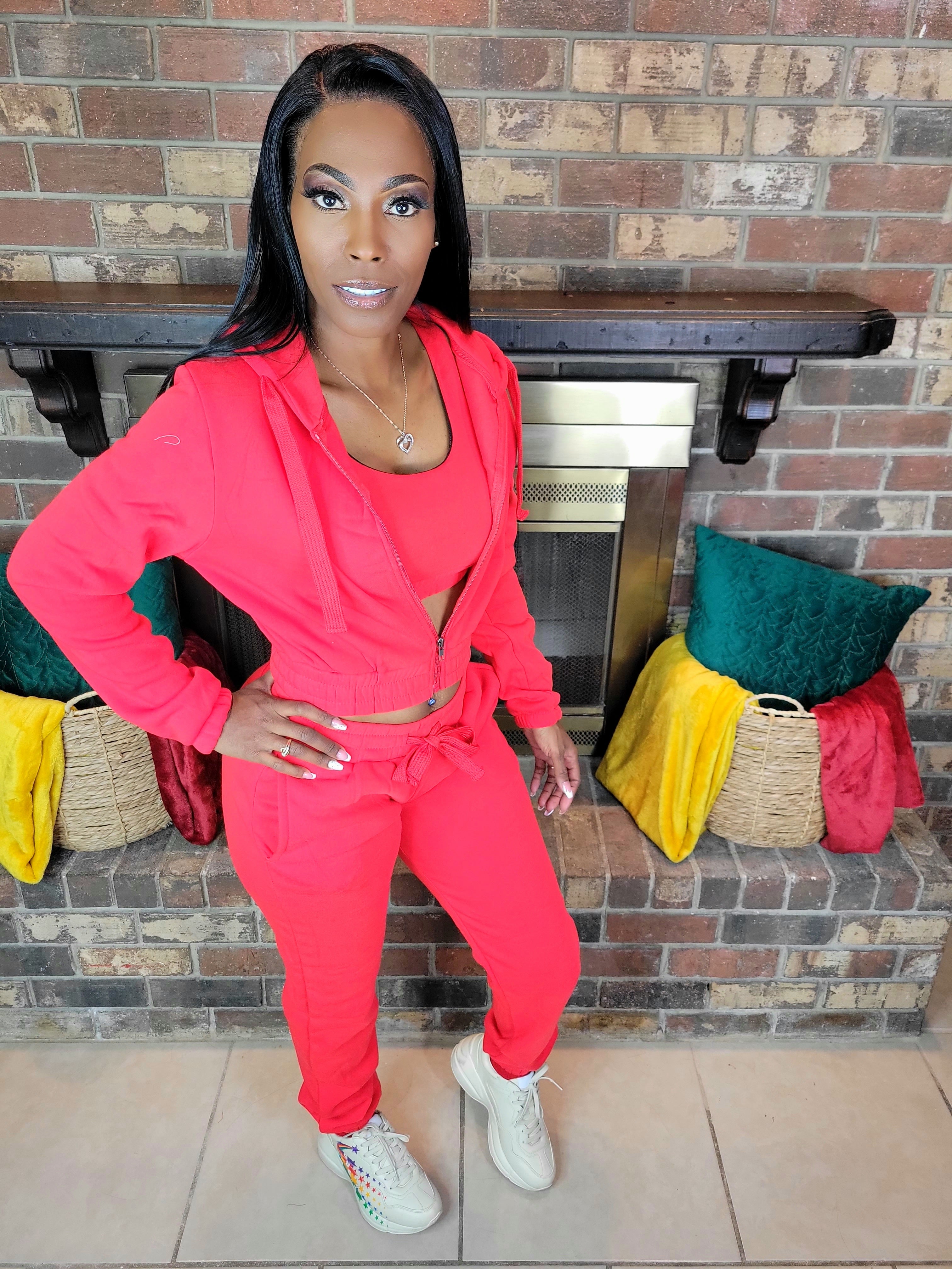 Crop Her Out Jogger Set (Red)